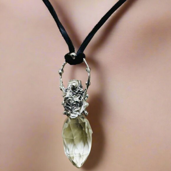 Unique Handcrafted Silver & Crystal Perfume Bottle Topper Pendant Necklace - Picture 3 of 15